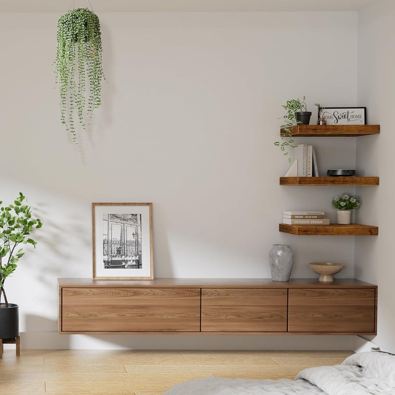 QEEIG 12" Deep Floating Shelves for Wall - 12 x 16 inch Book Shelf Bathroom Bedroom Kitchen Living Room Hanging Bookshelf Farmhouse Set of 3, Brown (026-40BN3) - Image 5